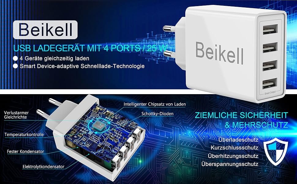 شارژر 4 پورت 25 وات beikell ups-220